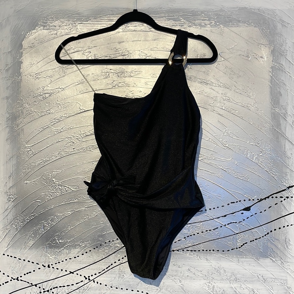 Santemare Shinny One Shoulder One Piece Swimsuit Size S Black NWT